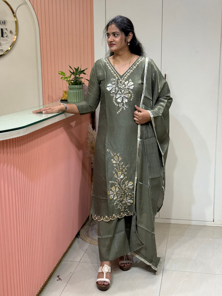 Roman Glass Fabric with beautiful work| R116