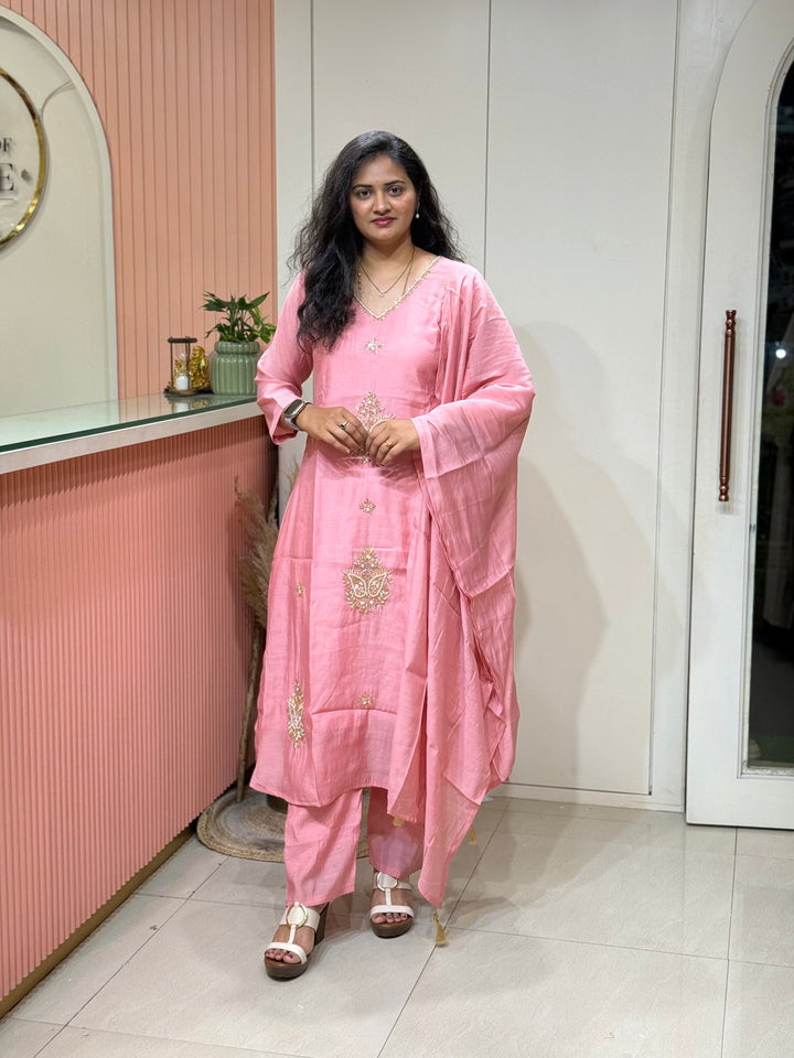 Mul Chanderi Collection Semi Party Wear (Cut Dana &amp; bead Work) A-Line Pattern | R214