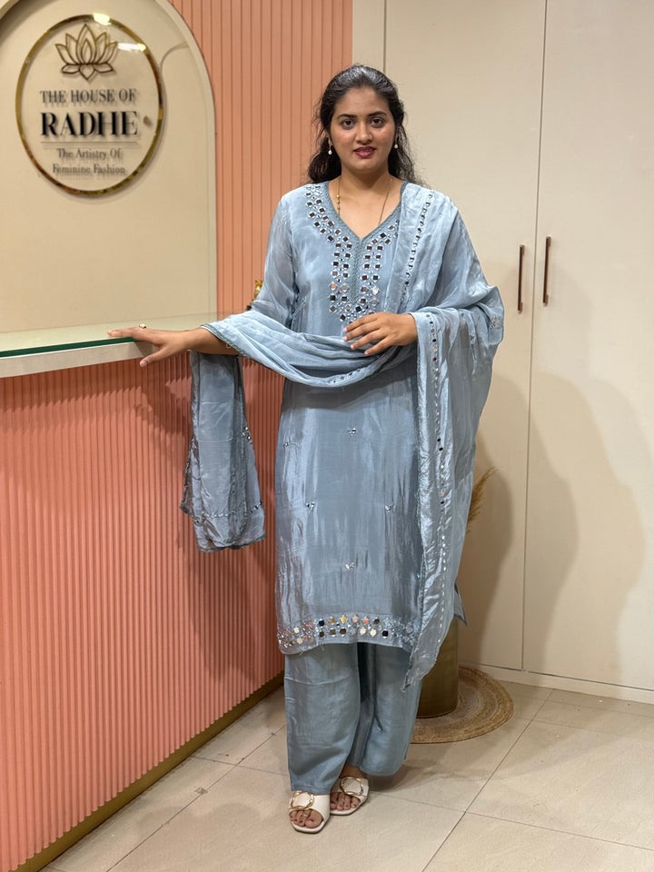 Pure HO Crepe Collection with Hand Real Mirror Work (Cotton Lining) | R221