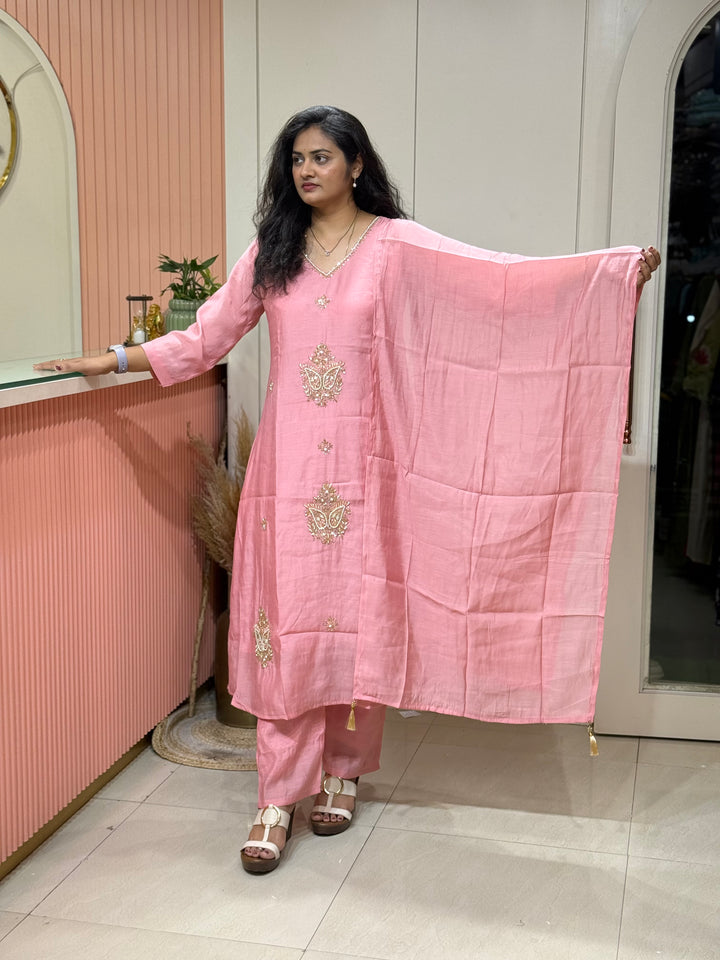 Mul Chanderi Collection Semi Party Wear (Cut Dana &amp; bead Work) A-Line Pattern | R214