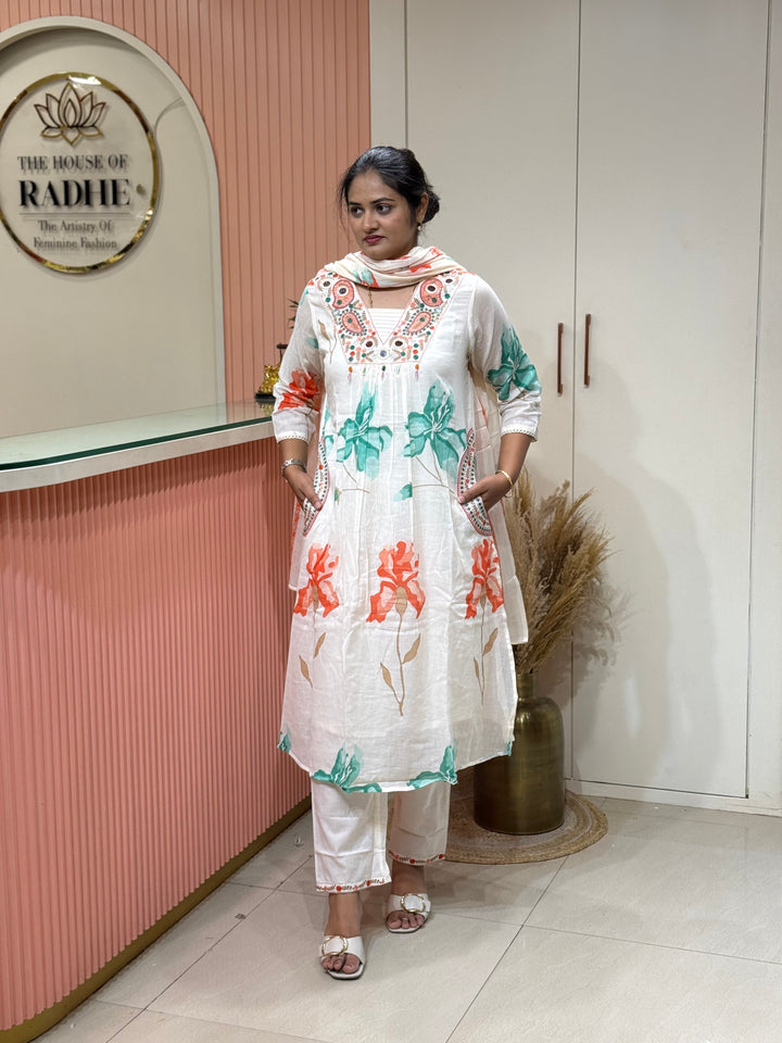 Pure Mul cotton with Real Mirror Work ( Both Sides Pocket Available)(Cotton Lining) | R189