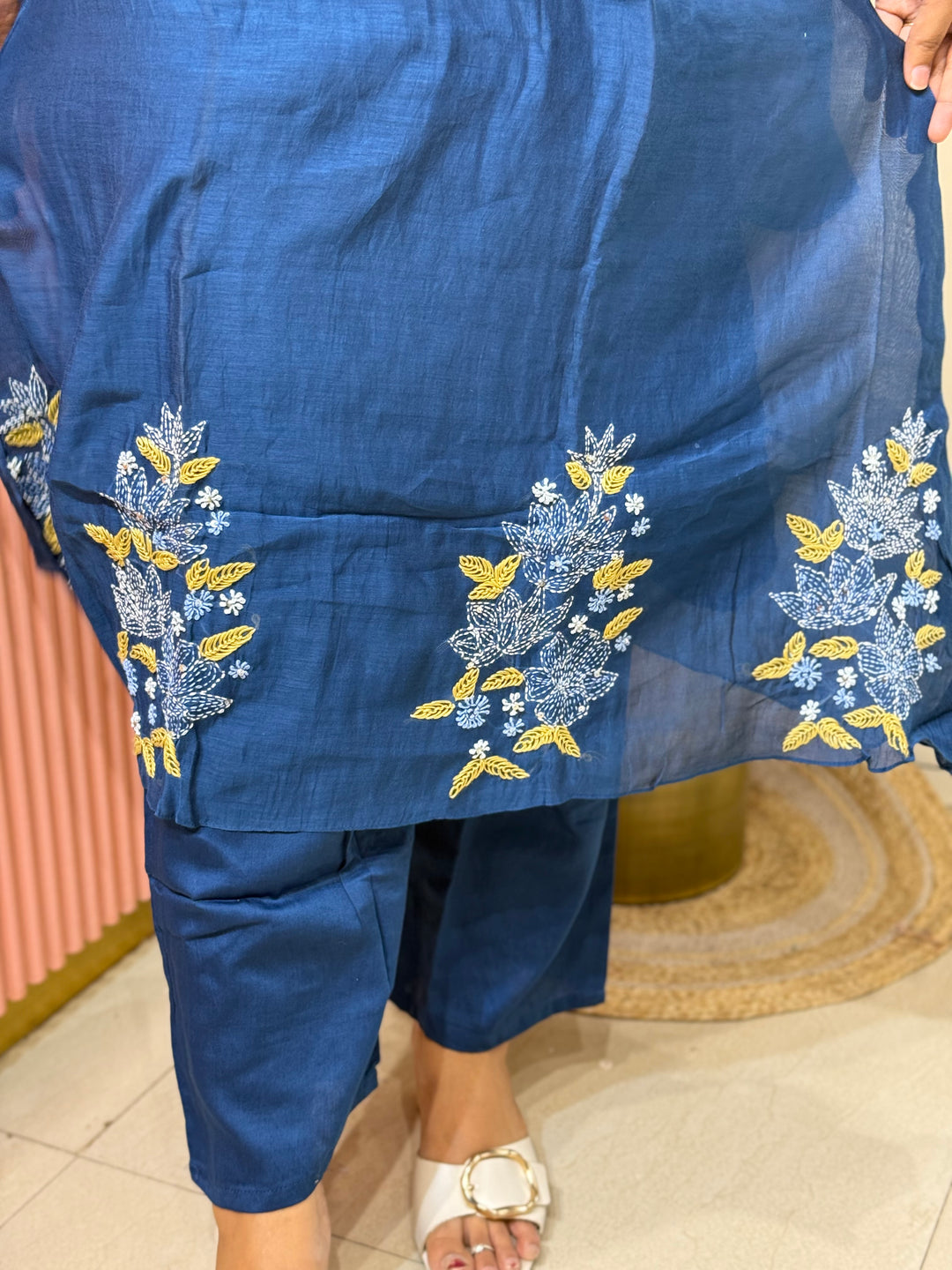 Pure Banarasi Mul Chanderi 3 Pcs Kurti set and Hand Embroidery work| R218