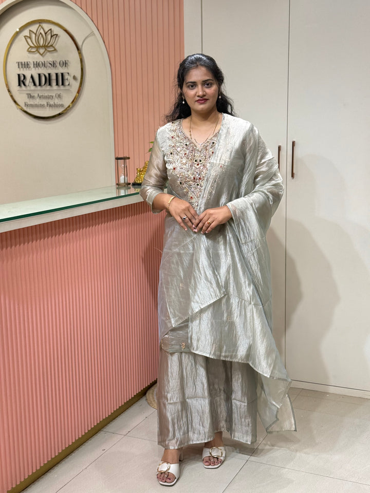 Premium Shimmer Crush Tissue 3pcs kurta set | R228