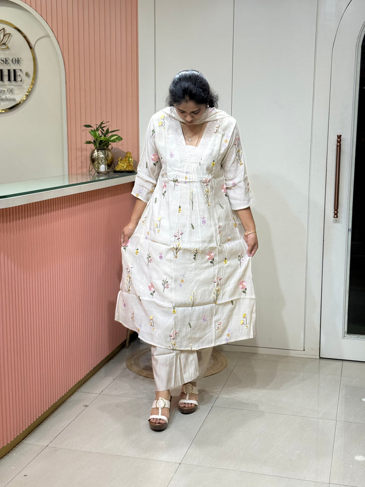 Mul Chanderi with Beautiful Embroidery work(Cotton Lining )| R179