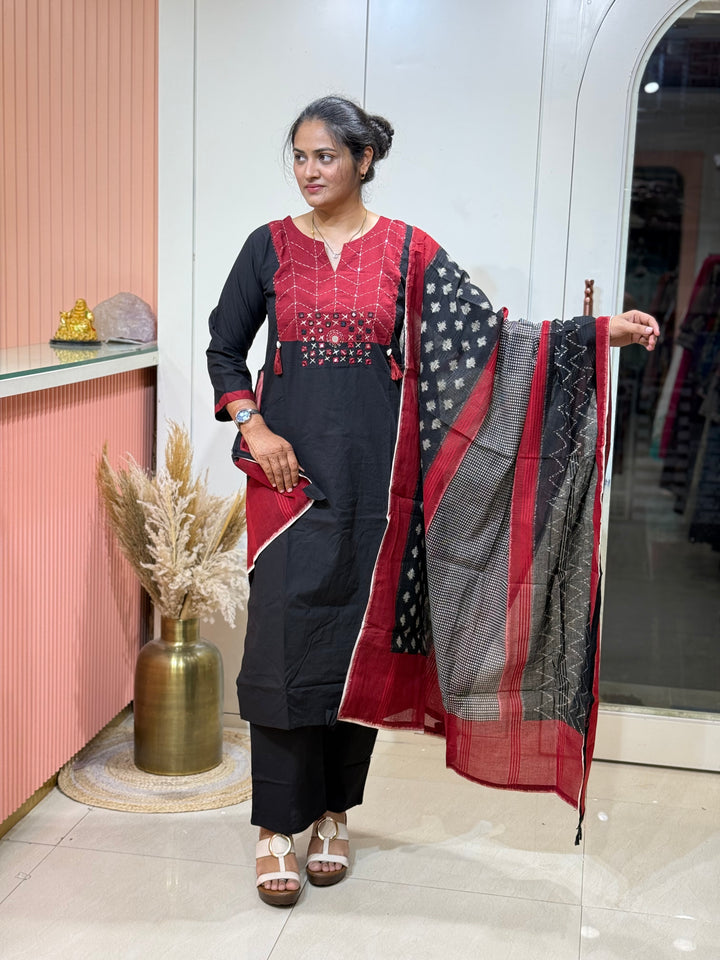 Pure Cotton 3Pcs Set Collection with Ikkat print Dupatta | R180