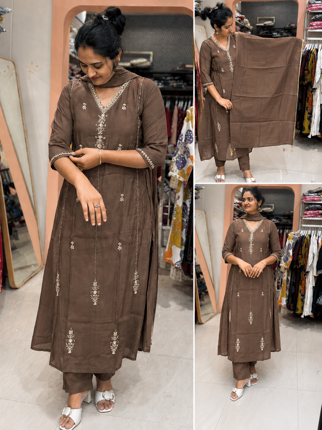 S Mul Chanderi 3 Pc Kurta Set | Semi Party Wear |  R138