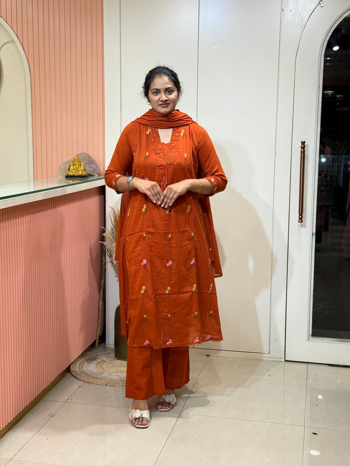 Mul Cotton with Beautiful Embroidery Work (Cotton Lining) | R176