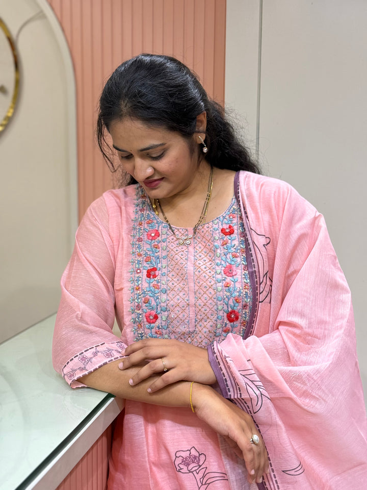 Silk Linen Fabric Collection with Hand Embroidery | R113