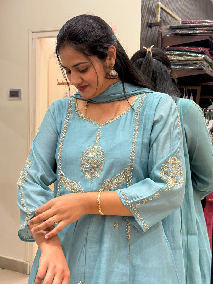 Premium Mul Chanderi with Cut Dana work Party Wear Collection | R206