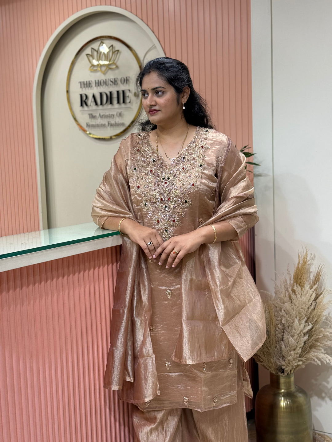 Premium Shimmer Crush Tissue 3pcs kurta set | R228