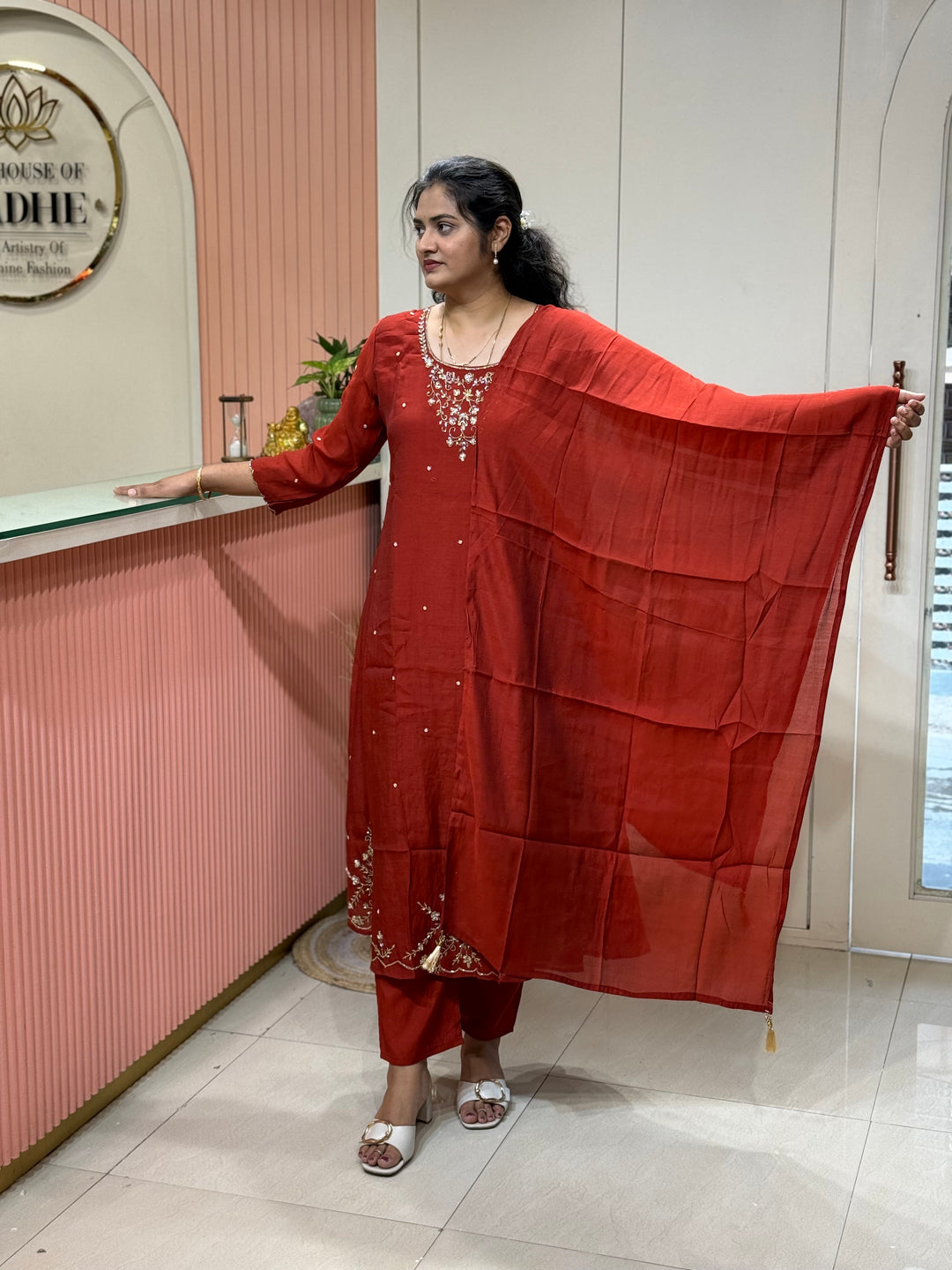 Coral Mul Chanderi semi Party Collection with Cut Dana Work (Restocked)| R206