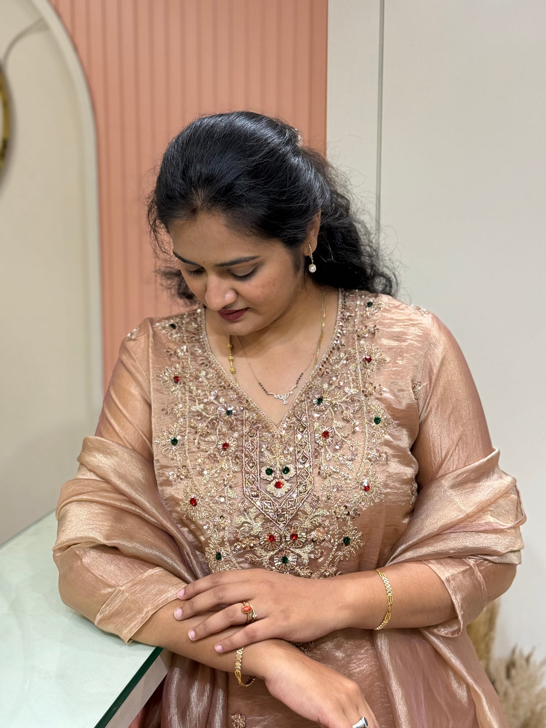 Premium Shimmer Crush Tissue 3pcs kurta set | R228
