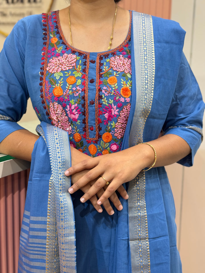 Mangalagiri Cotton Heavy Knot Work 3 pcs Set - RADHE22