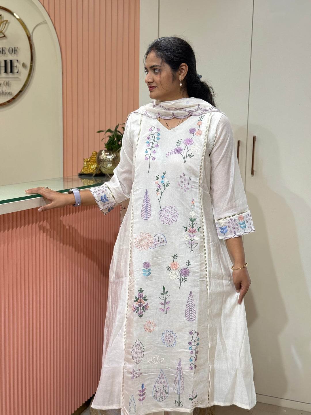 Coral Mul Chanderi Collection with Embroidery work | R179
