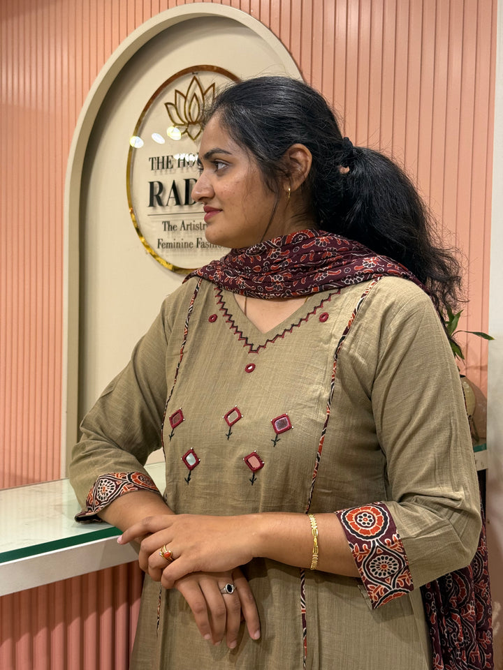 Khadi Cotton Collection With Ajrakh Print Dupatta | R210