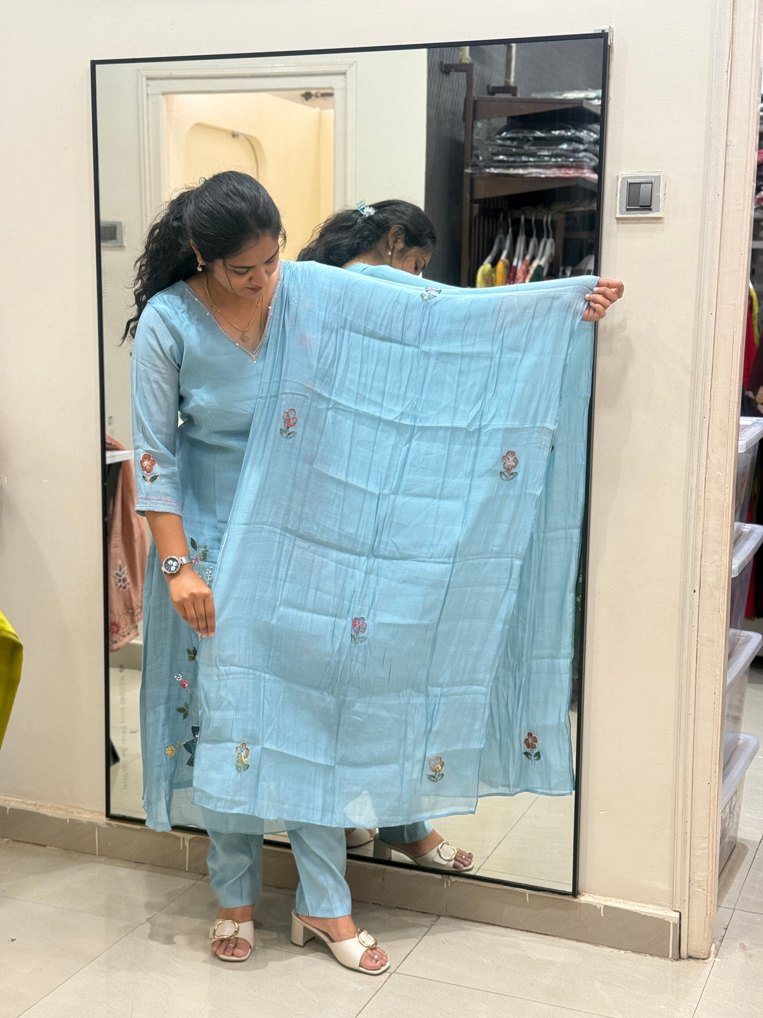 Mul Chanderi Collection with Hand Brush paint and Embroidery work (Cotton Lining) | R206