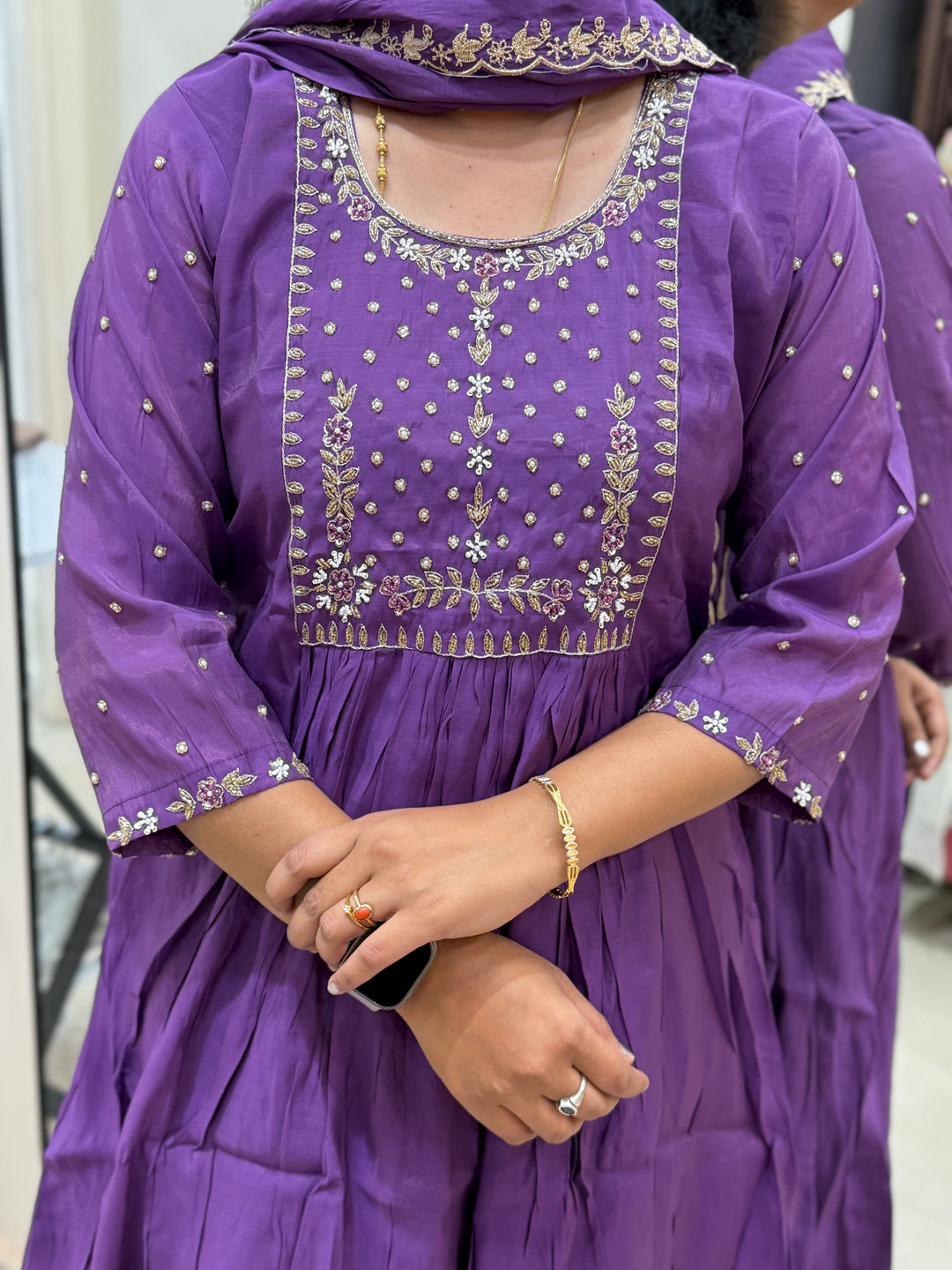 S Mul Chanderi 3 pcs Kurta Semi Party Wear(New Arrivals)| R202