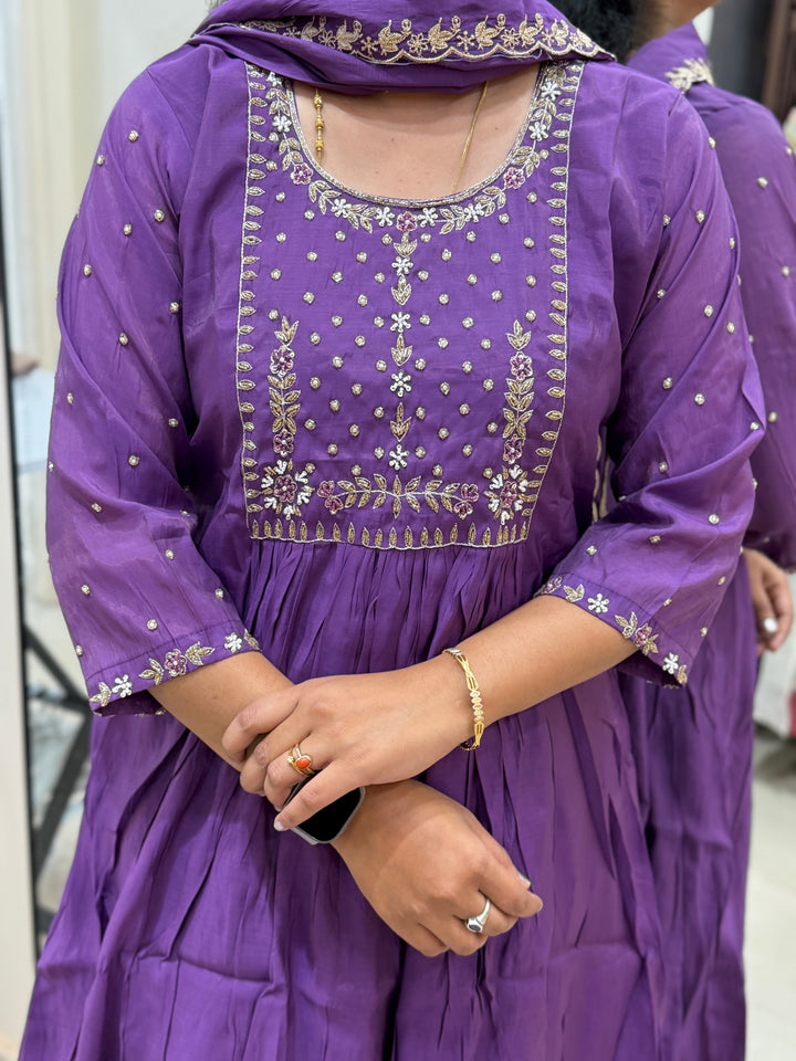 S Mul Chanderi 3 pcs Kurta Semi Party Wear(New Arrivals)| R202