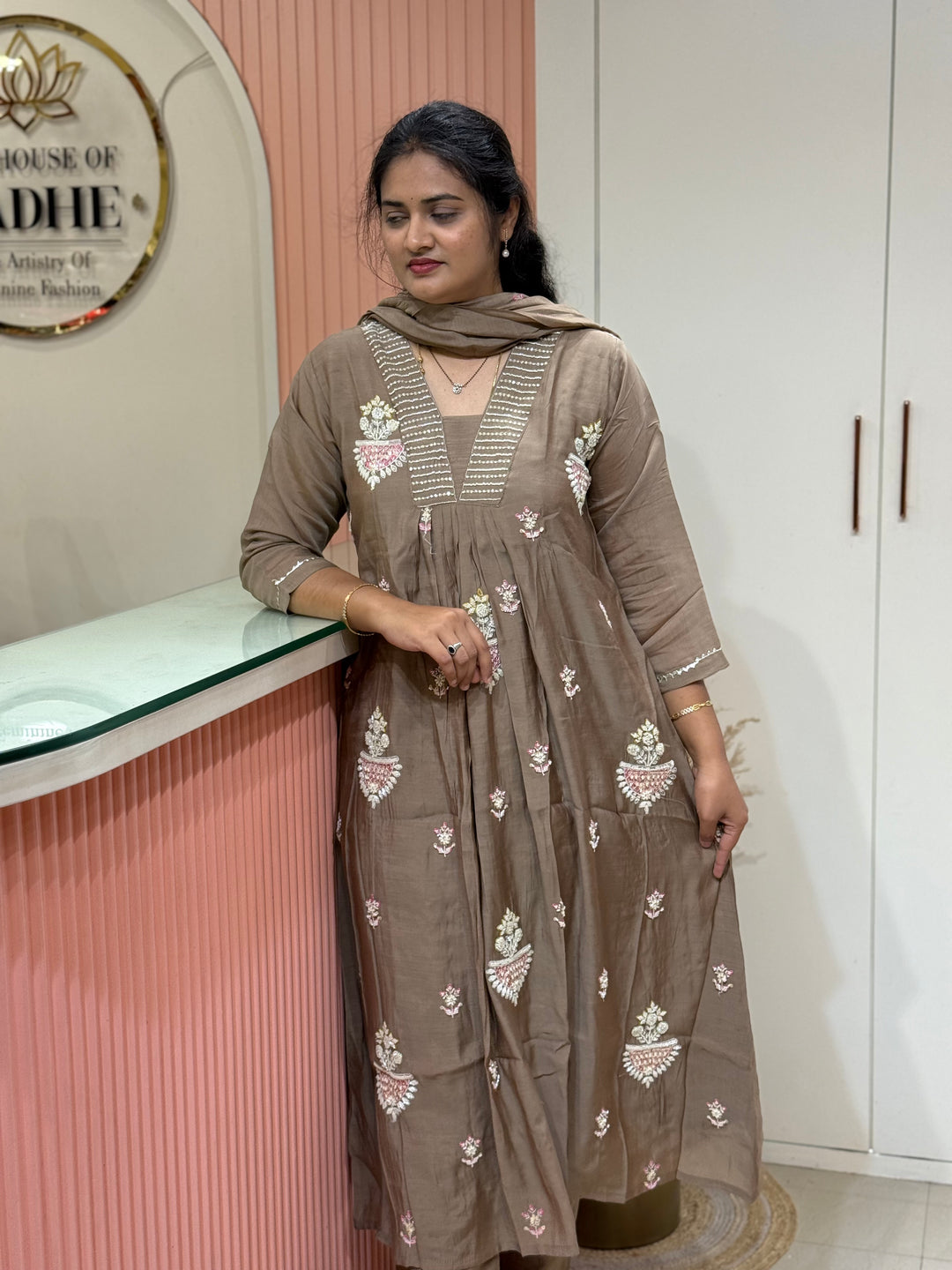Pure Mul Chanderi handwork collection A Line Pattern | R229