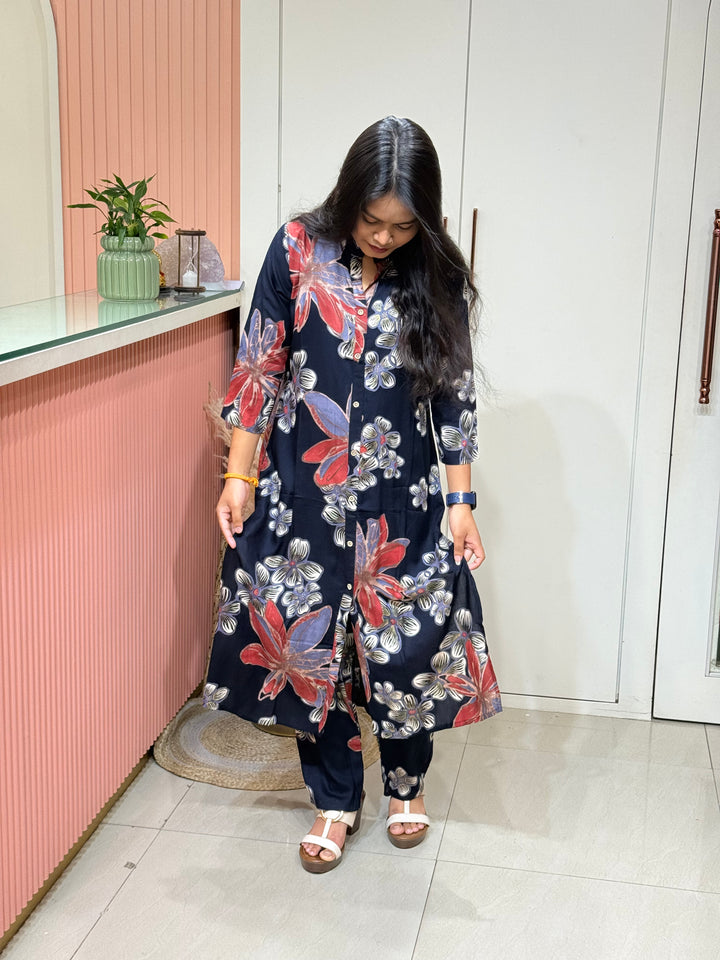 Rayon 2 piece collection with floral work | R137