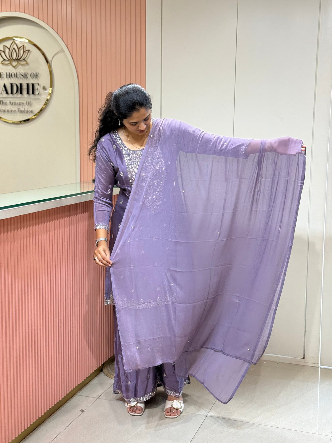 Pure Chinon Heavy Handwork Flared Palazzo Collection | R117