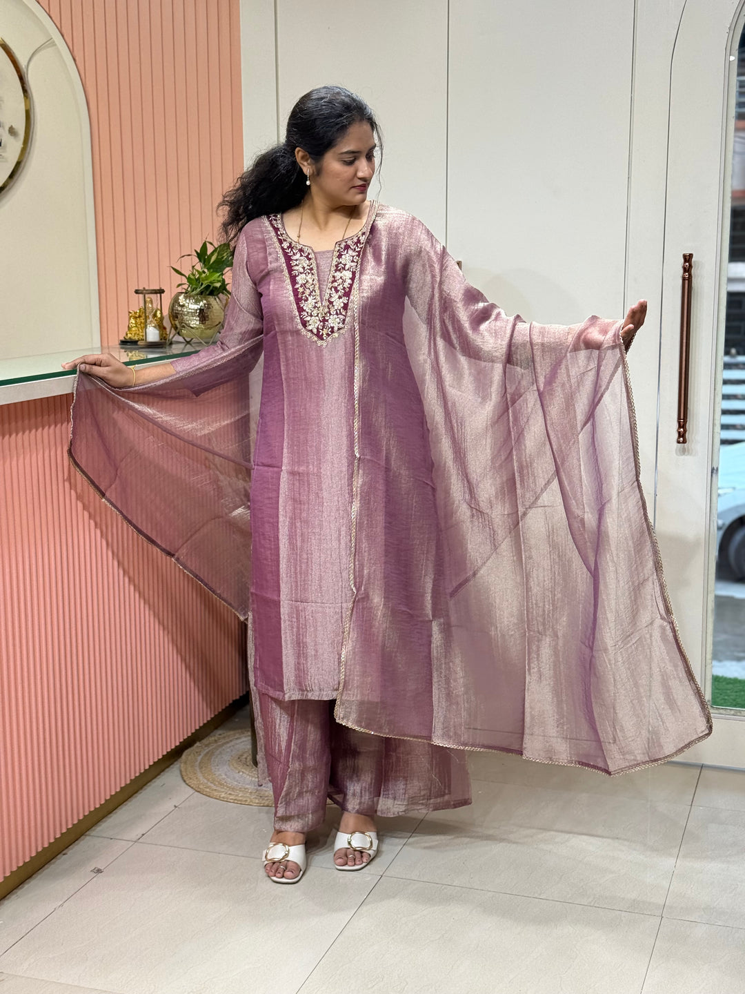 Pure Shimmer Tissue with Handwork (Cotton Lining) | R223