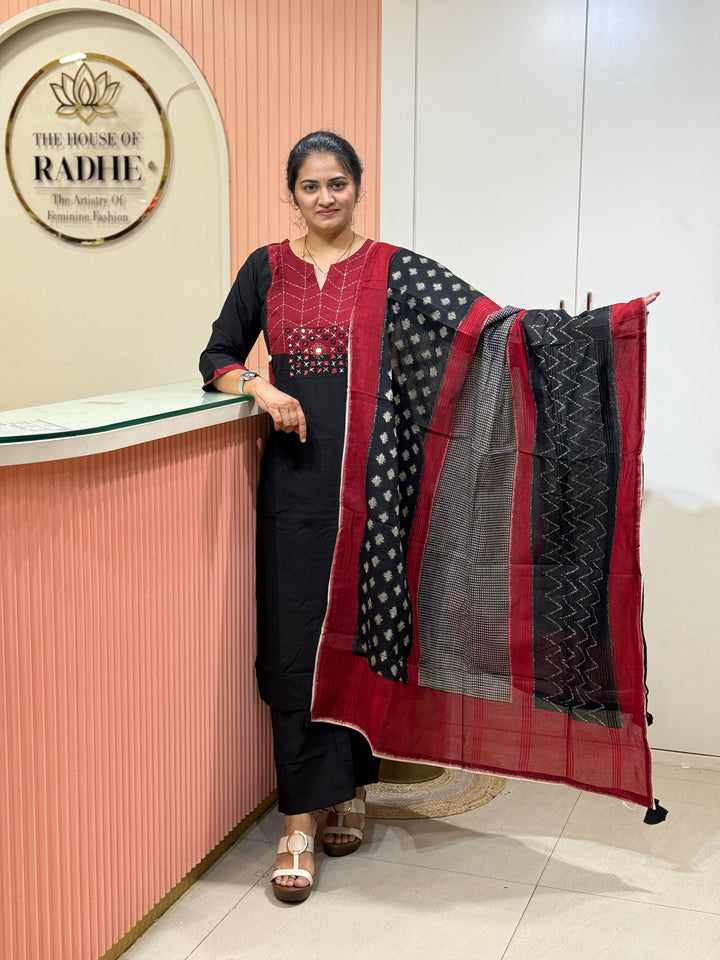 Pure Cotton 3Pcs Set Collection with Ikkat print Dupatta | R180