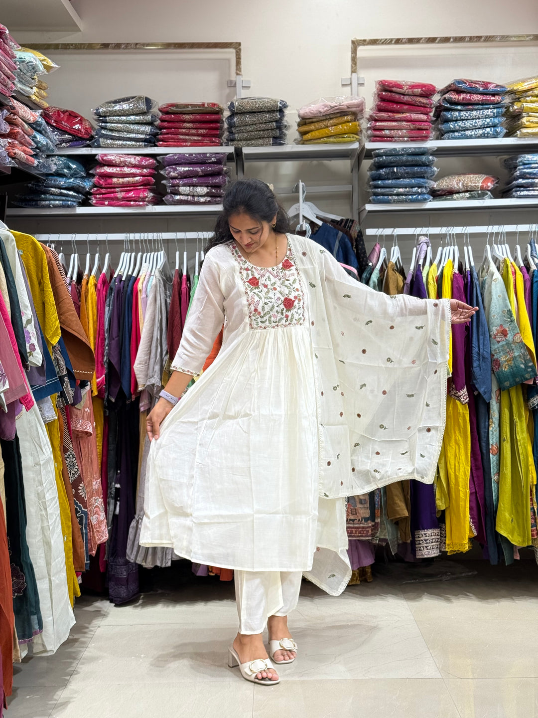 Mul Chanderi with Embroidery work at yoke part | Cotton Lining Available | R138