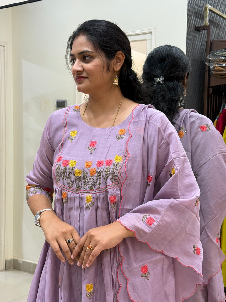 Mul Chanderi Embroidery Collection – Elegant Flare Pattern | R179