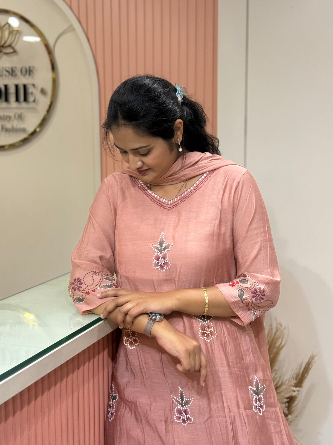 Mul Chanderi Collection with Hand Brush paint and Embroidery work (Cotton Lining) | R206
