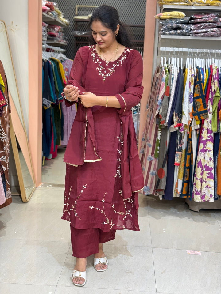 S Mul Chanderi 3 Pc Suit Collection Semi Party Wear| R138