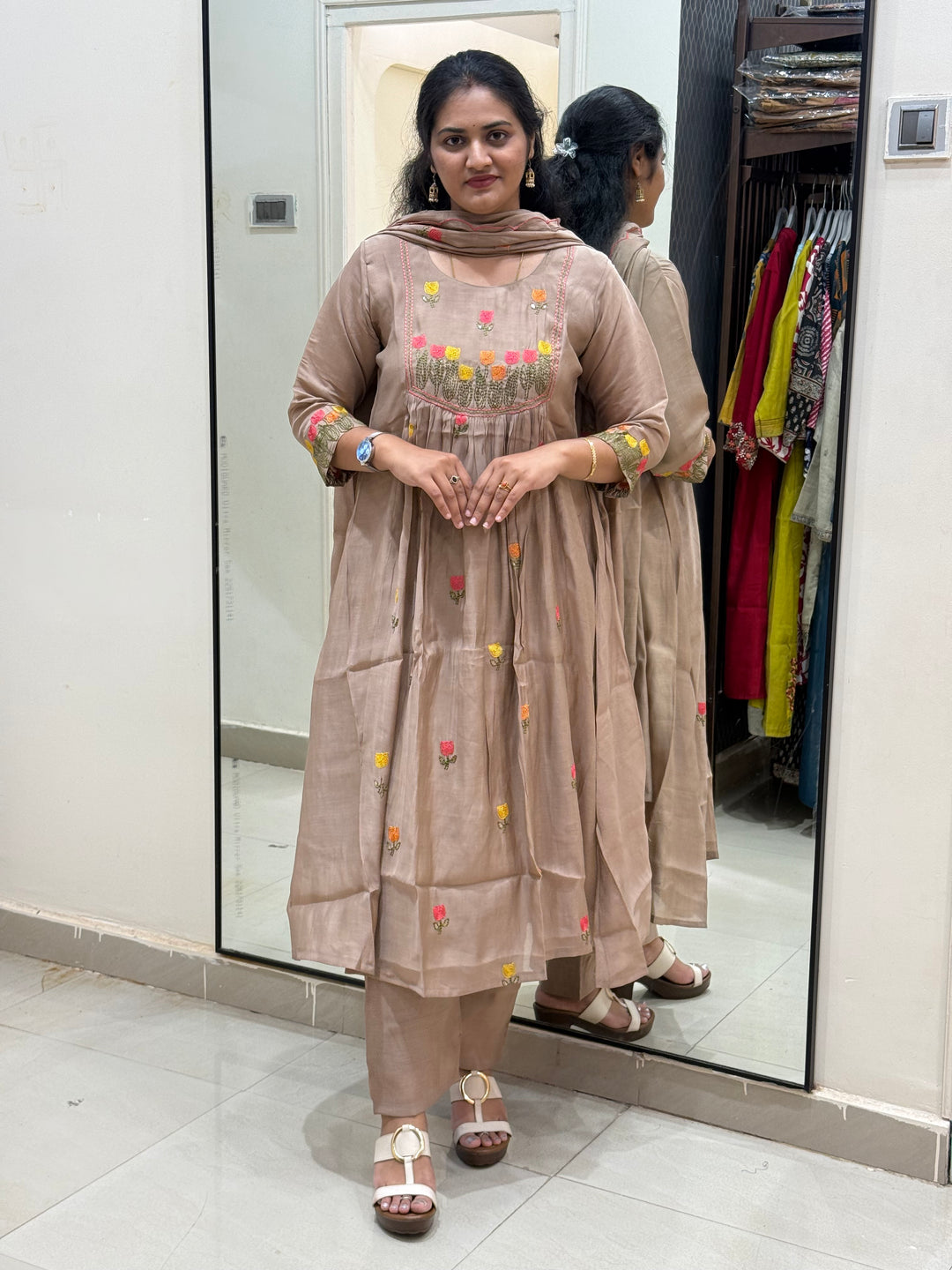 Mul Chanderi Embroidery Collection – Elegant Flare Pattern | R179