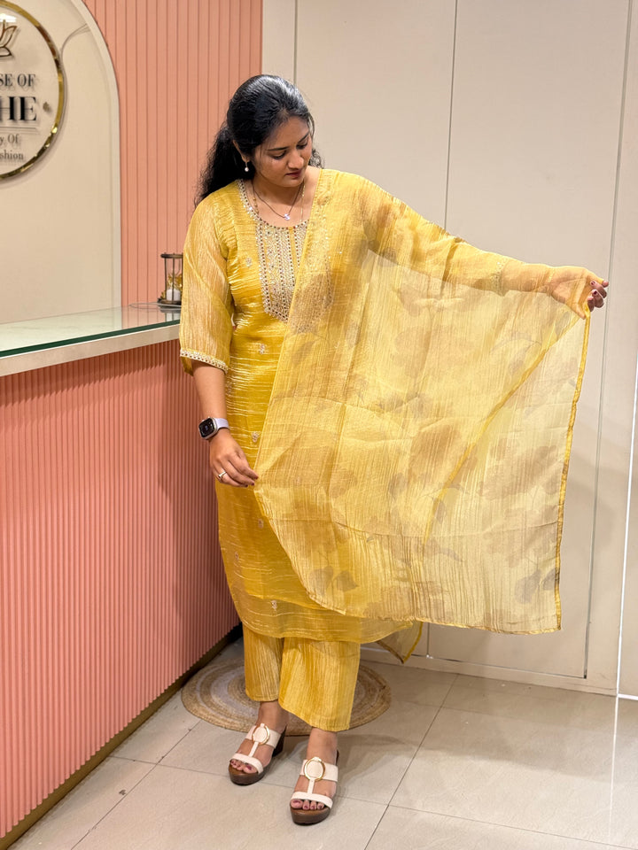 Shimmer Crush Tissue Fabric (salsa) with Handwork 𝗦𝘂𝗶𝘁 𝗔𝗿𝗿𝗶𝘃𝗲𝗱 | R148