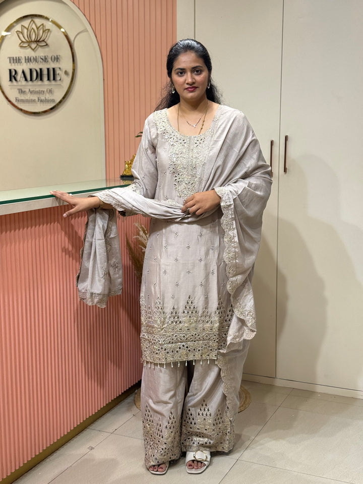 Pure Tissue Silk Collection with Beautiful Work ( flare Plazo) | R148