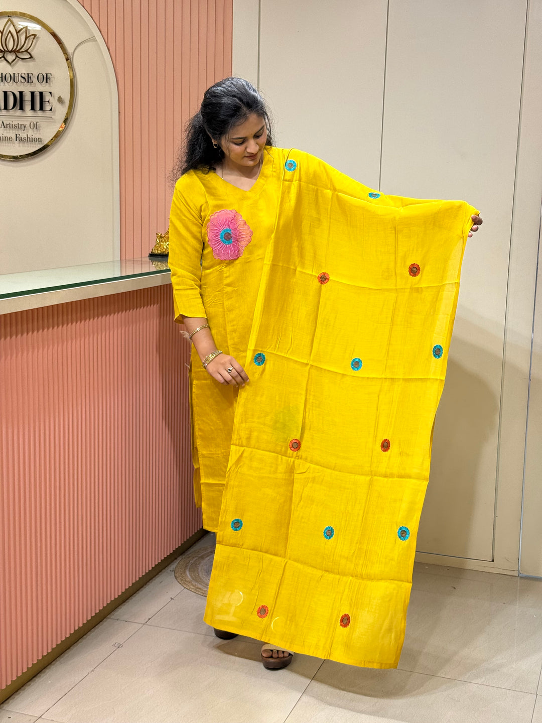Mul Chanderi 3D Floral Embroidery Collection | R209