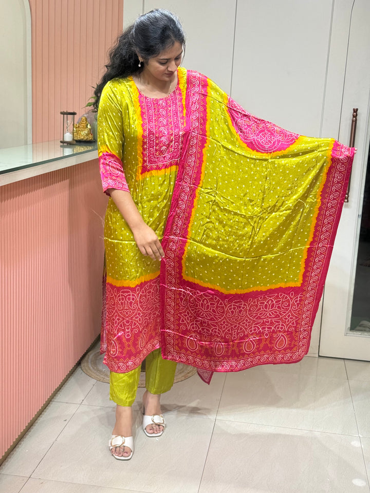 Gaji Satin Collection with Bandini print ( Dupatta Gaji Satin ) | R227