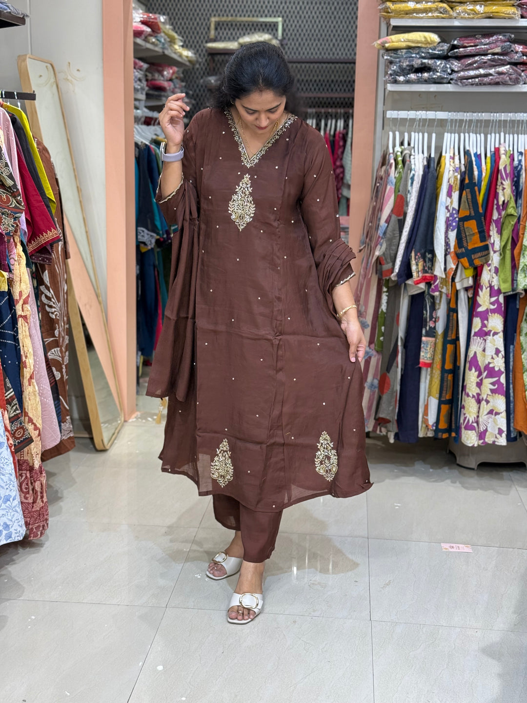 Mul Chanderi Silk 3 Pc Kurta Set | Party Wear| R138