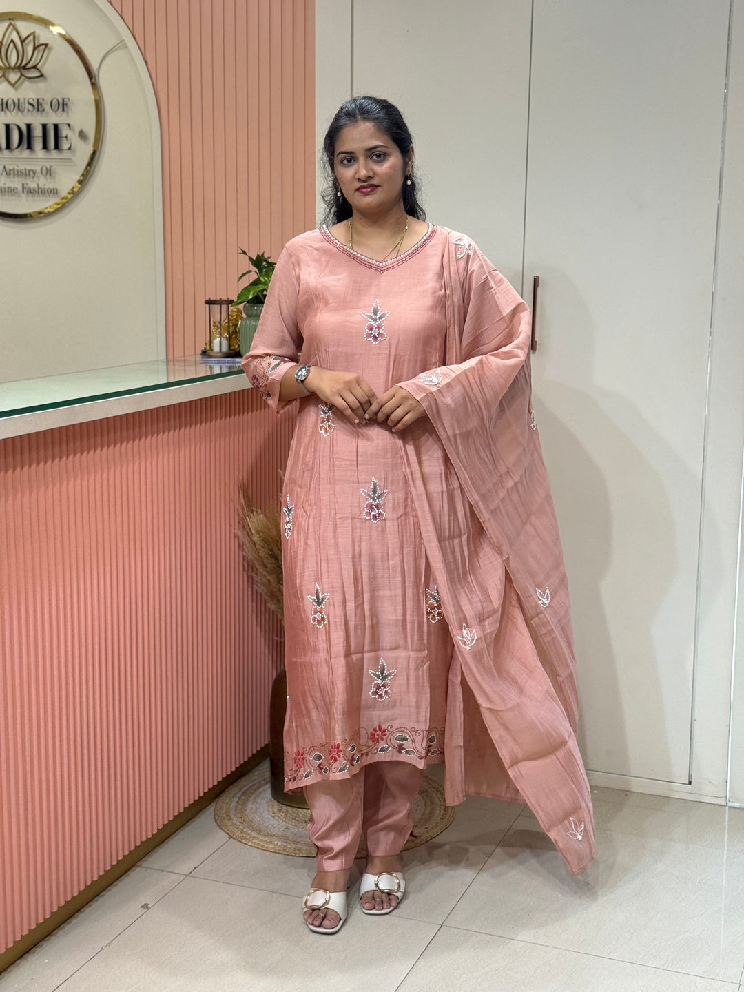 Mul Chanderi Collection with Hand Brush paint and Embroidery work (Cotton Lining) | R206