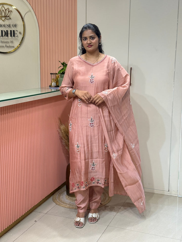 Mul Chanderi Collection with Hand Brush paint and Embroidery work (Cotton Lining) | R206