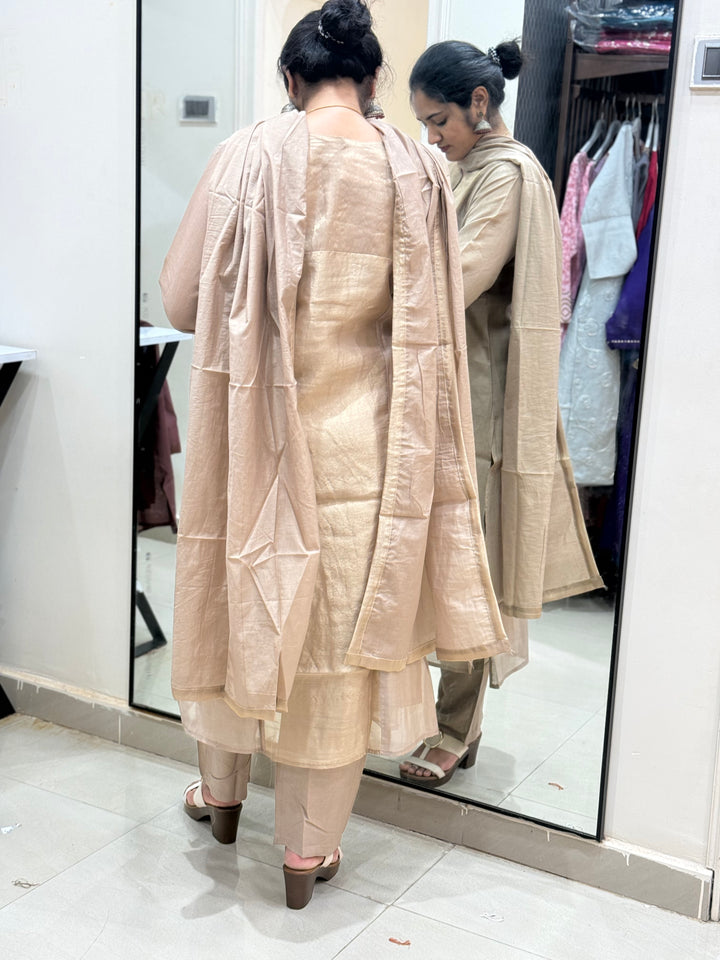 Premium Banarasi Kurti Set with Golden Zari Tissue Panel – R103 |