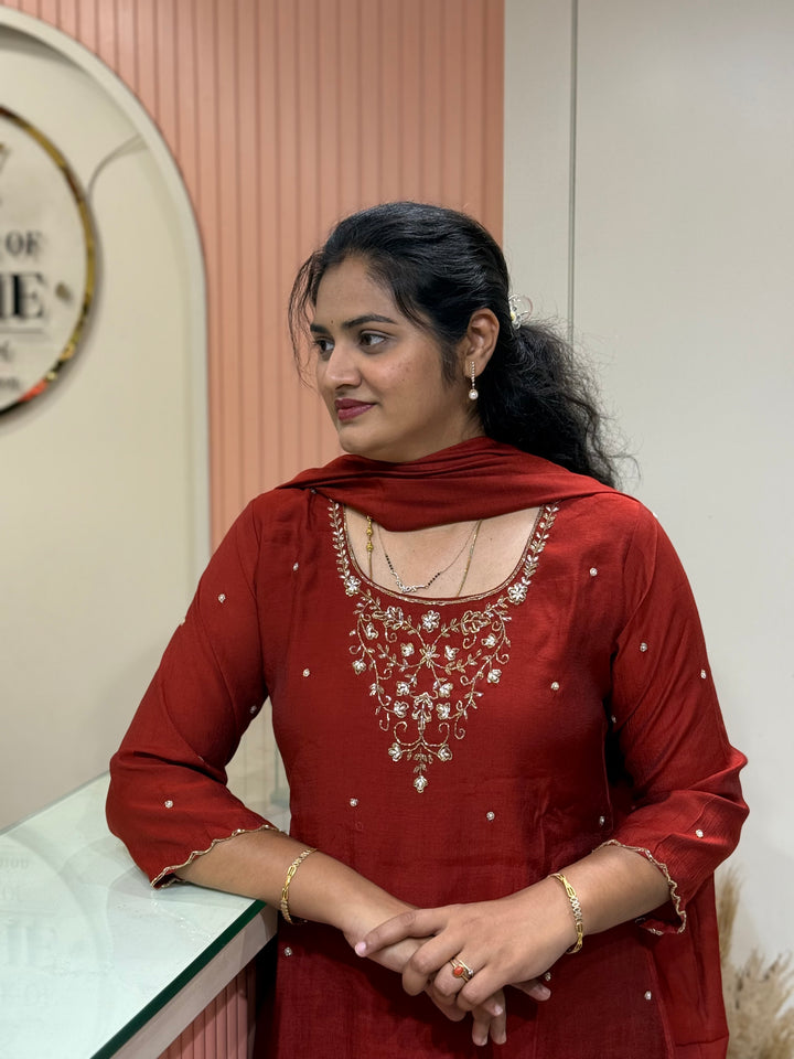 Coral Mul Chanderi semi Party Collection with Cut Dana Work (Restocked)| R206