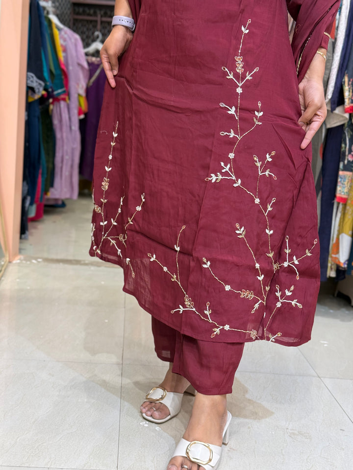 S Mul Chanderi 3 Pc Suit Collection Semi Party Wear| R138