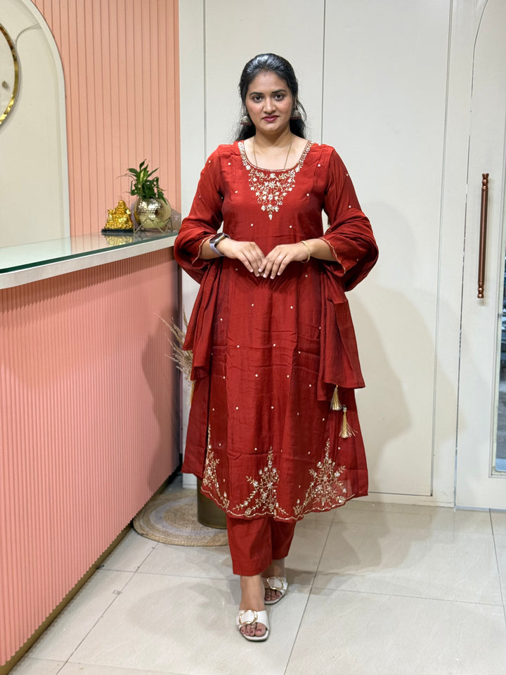 Coral Mul Chanderi with Cut Dana Work | R206