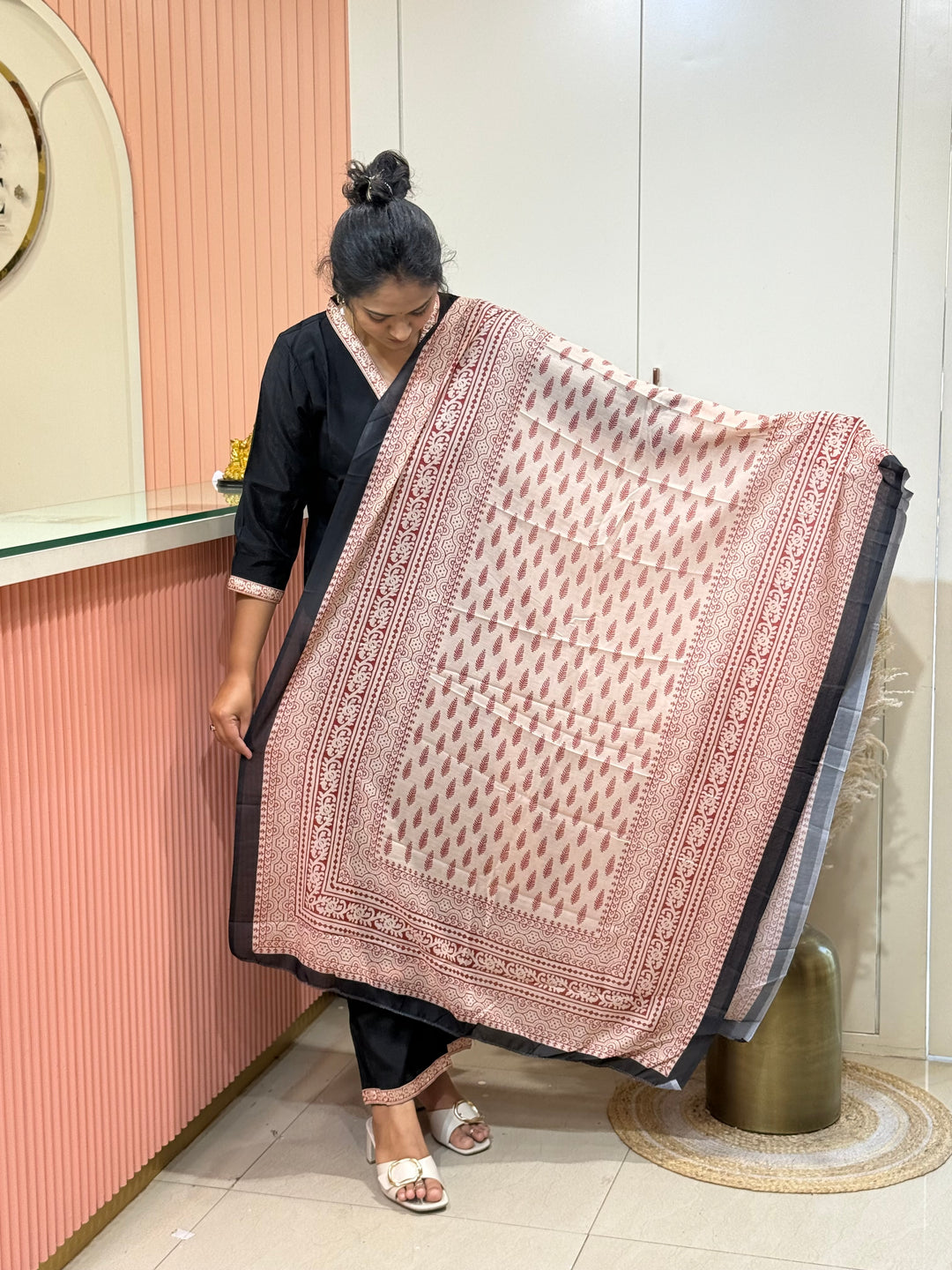 ROMAN SILK WOMEN  3 PCS SUIT SET WITH AJRAKH PRINTED DUPATTA