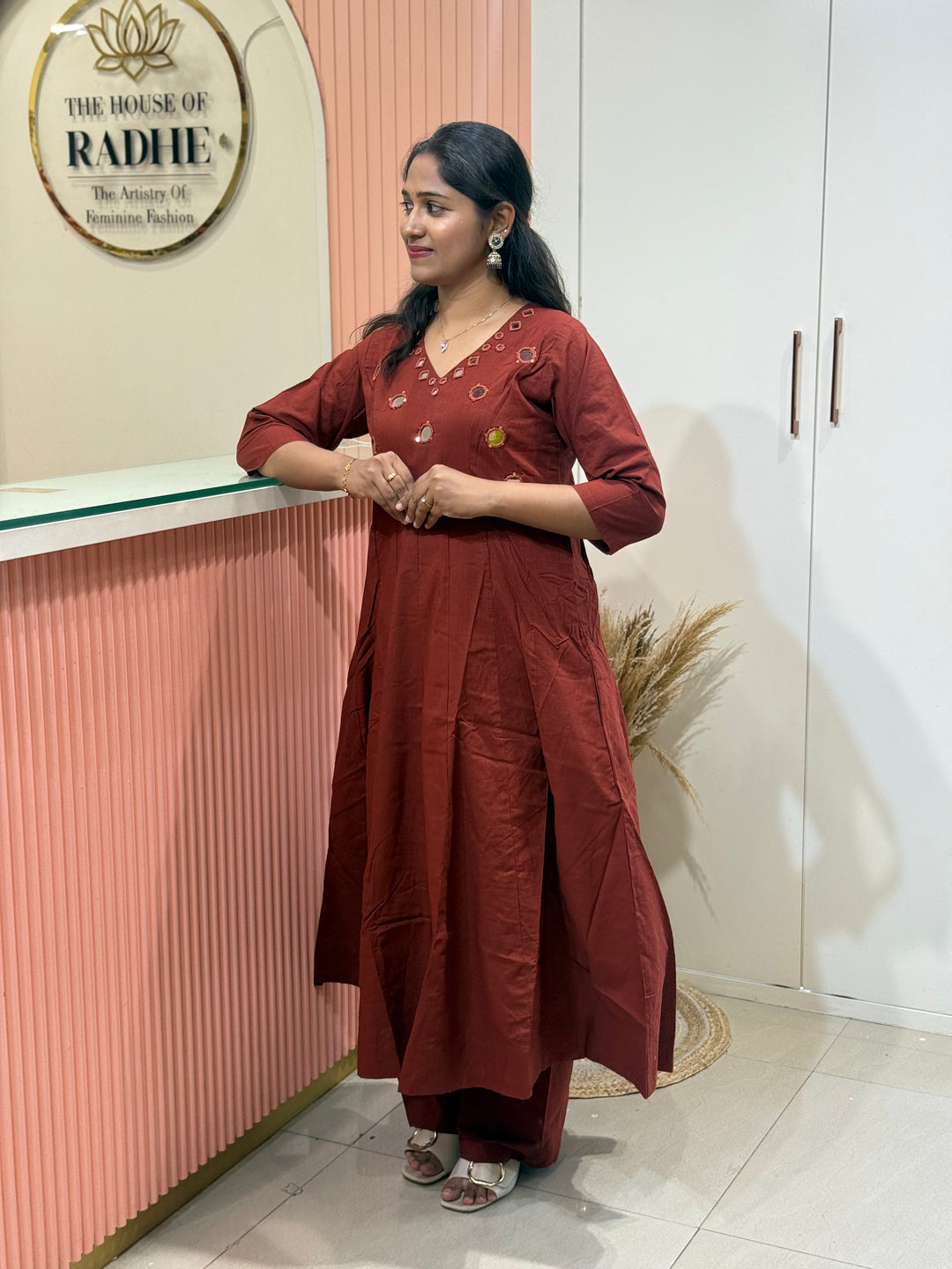 Pure Cotton Kali Pattern 2 Piece Set With Plazo Pant &amp; Real Mirror Work | R186