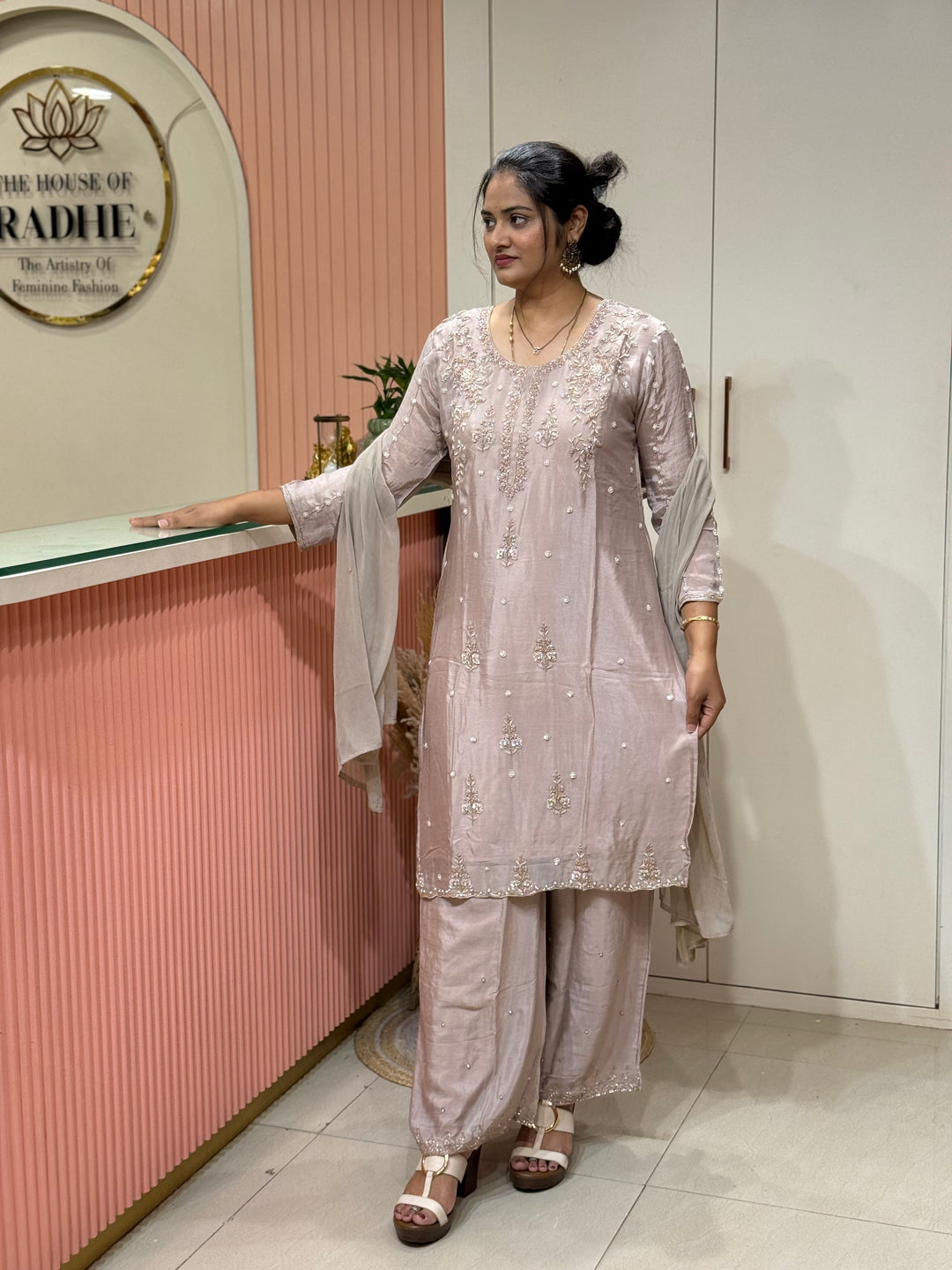 Pure Chinon Heavy Handwork Flared Palazzo Collection | R117