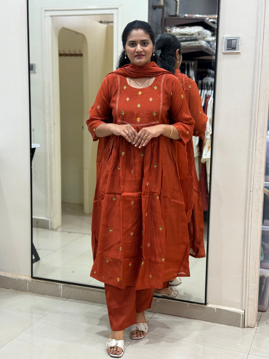 Mul Chanderi with cute Embroidery work | R208