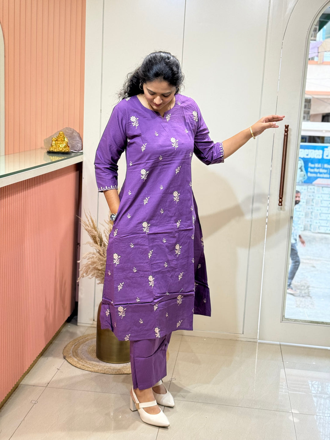 Cotton A-Line 2 Pc Kurta Set – Embroidered Collection | R137