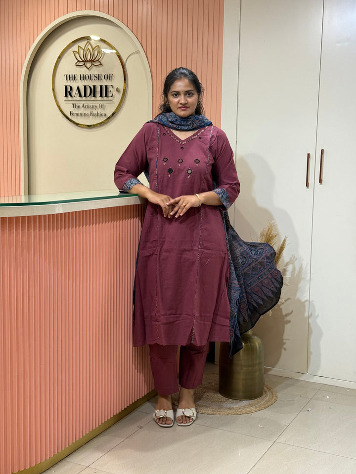 Khadi Cotton Collection With Ajrakh Print Dupatta | R210