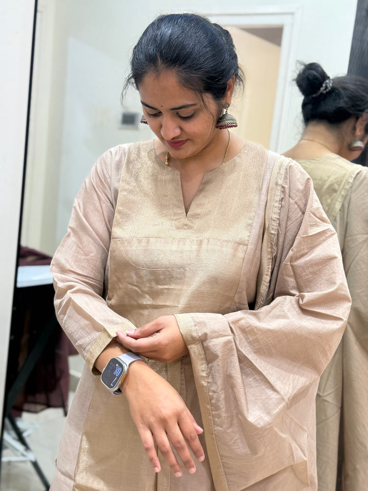 Premium Banarasi Kurti Set with Golden Zari Tissue Panel – R103 |